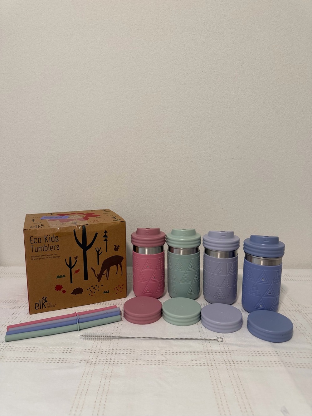 Elk and Friends 14 oz Stainless Steel Mason Cups 4 pack in Blush/Lilac/Sage/Blue